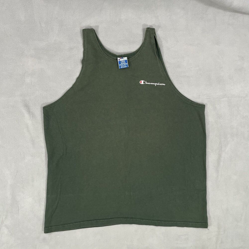 Vintage Mens Large Champion Sleeveless Top Workout Athleisure Green Made In USA